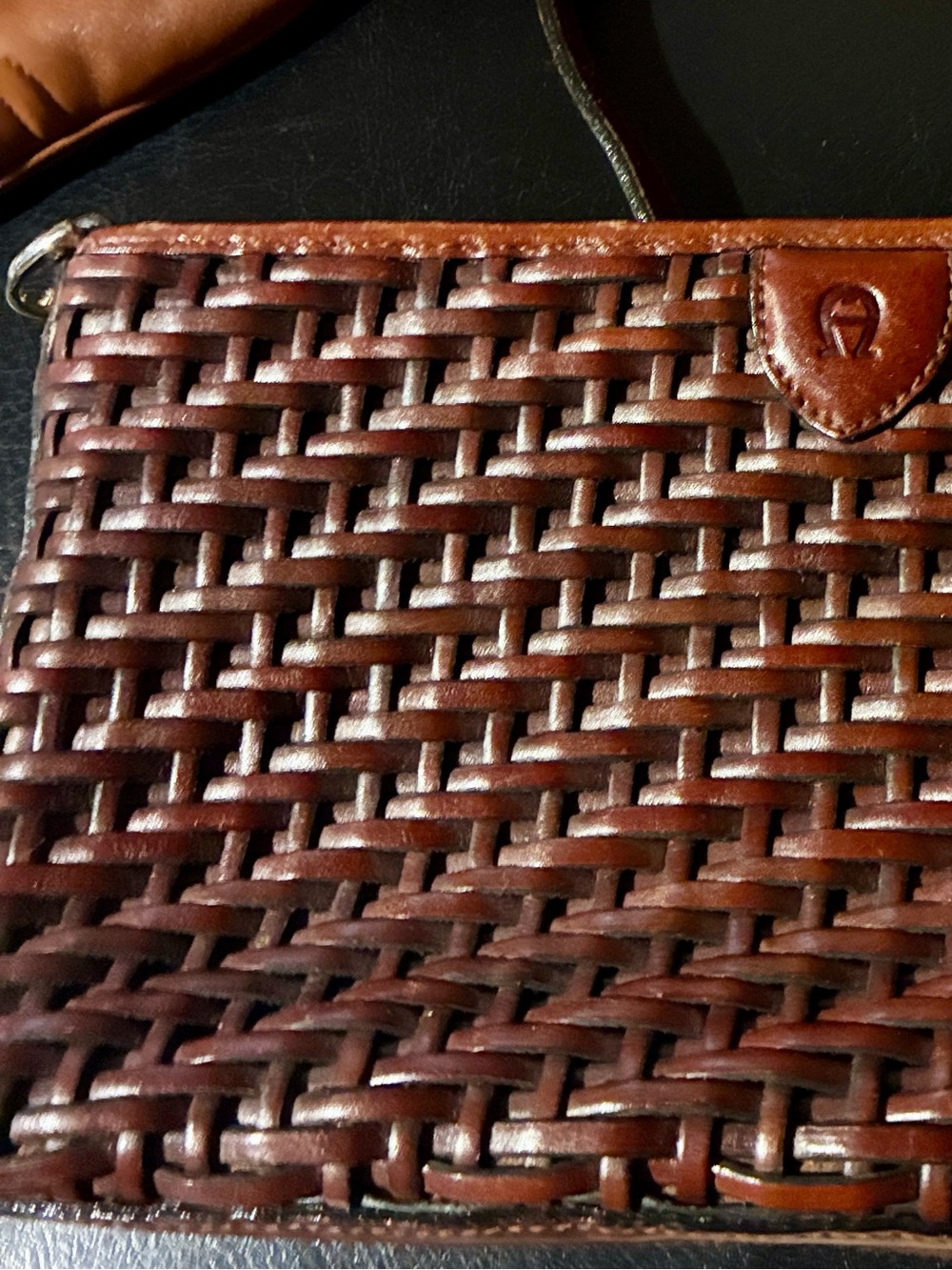 Etienne Woven Brown Leather Crossbody Clutch